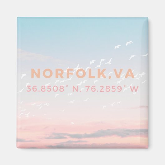 Sunrise Button Magnet - Koordinaten von Norfolk, V (Vorne)