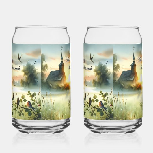 Sunrise Church with Birds in Misty Meadow Dosenglas (Links)