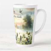 Sunrise Church with Birds in Misty Meadow Milchtasse (Rechts)