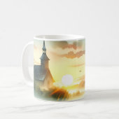 Sunrise Church with Birds in Misty Meadow No Verse Kaffeetasse (Vorderseite Links)