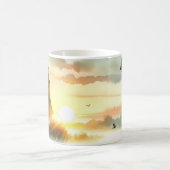 Sunrise Church with Birds in Misty Meadow No Verse Kaffeetasse (Mittel)