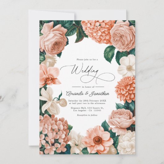 Sunrise Coral/Blush Peach/Driftwood Cream Wedding Einladung (Vorderseite)