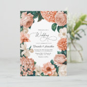 Sunrise Coral/Blush Peach/Driftwood Cream Wedding Einladung (Stehend Vorderseite)