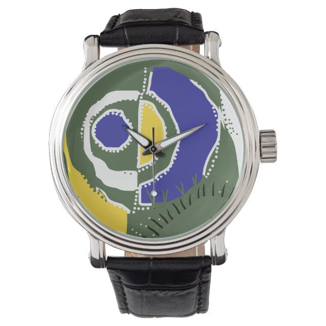 Sunrise Ethnic Circle - Yellow Green White Blue Armbanduhr (Vorderseite)
