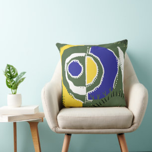 Sunrise Ethnic Circle - Yellow Green White Blue Kissen