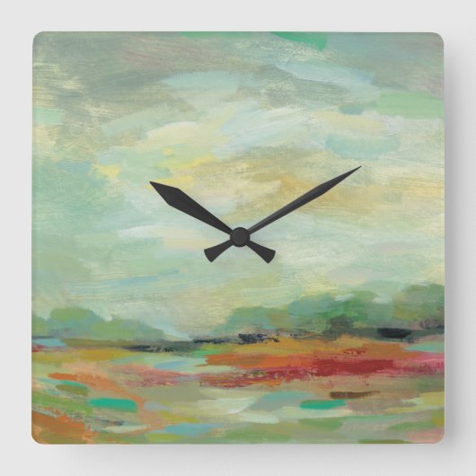 Sunrise Field Abstract Print | Silvia Vassileva Quadratische Wanduhr (Vorderseite)