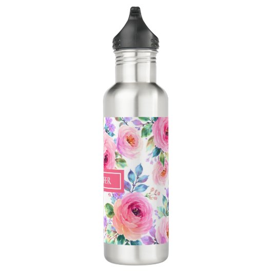 Sunrise Floral Boho Custom Name Design Edelstahlflasche (Rechts)