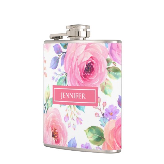 Sunrise Floral Boho Custom Name Design             Flachmann (Links)