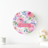 Sunrise Floral Boho Custom Name Design             Große Wanduhr (Zuhause)