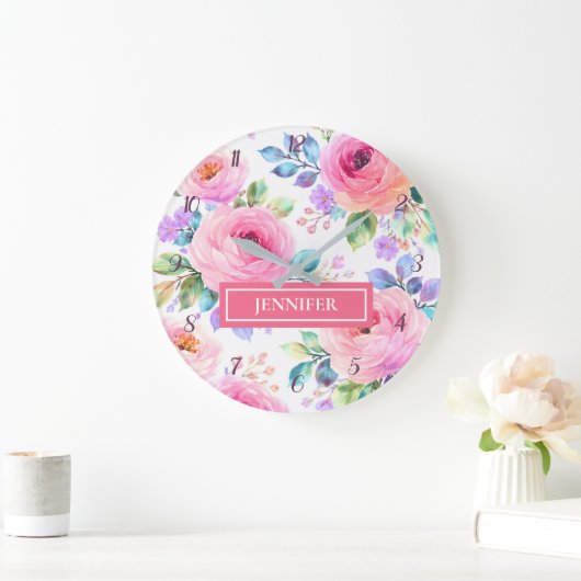 Sunrise Floral Boho Custom Name Design             Große Wanduhr (Zuhause)