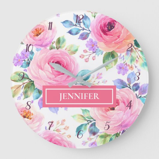 Sunrise Floral Boho Custom Name Design             Große Wanduhr (Vorderseite)