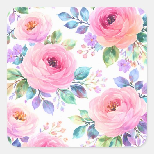 Sunrise Floral Boho Custom Name Design             Quadratischer Aufkleber (Vorderseite)