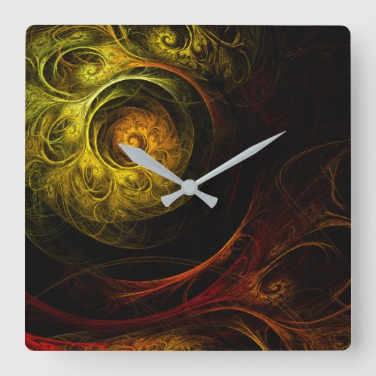 Sunrise Floral Red Abstract Art Square Quadratische Wanduhr (Vorderseite)