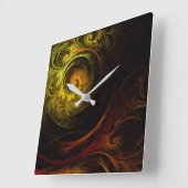 Sunrise Floral Red Abstract Art Square Quadratische Wanduhr (Winkel)