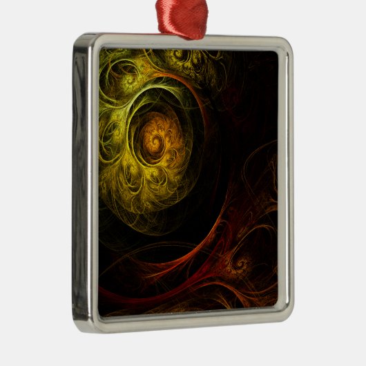 Sunrise Floral Red Abstrakt Art Square Ornament Aus Metall (Rechts)