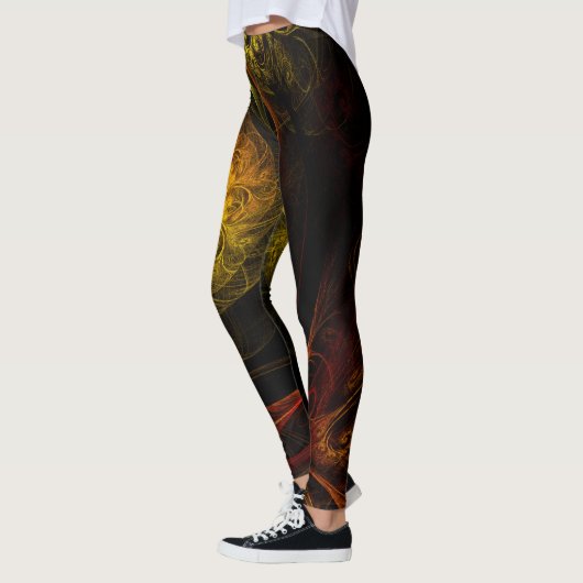 Sunrise Floral Red Abstrakte Kunst Leggings (Links)