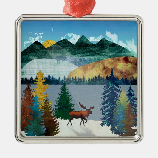 Sunrise Moose Ornament Aus Metall (Vorne)