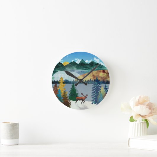 Sunrise Moose Runde Wanduhr (Zuhause)