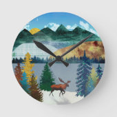 Sunrise Moose Runde Wanduhr (Vorderseite)