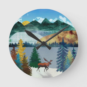 Sunrise Moose Runde Wanduhr