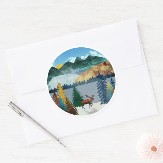 Sunrise Moose Runder Aufkleber (Umschlag)