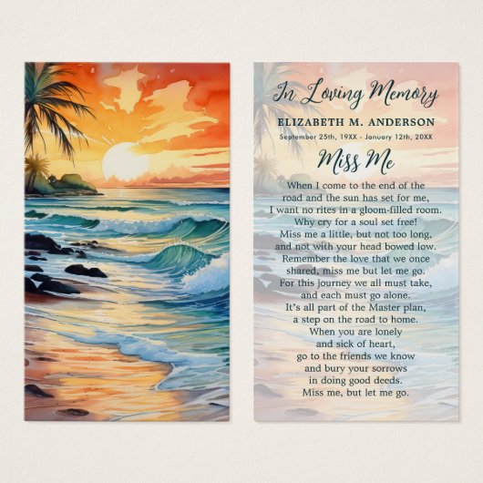 Sunrise Ocean Memorial Moderne Beerdigungskarte (Vorne & Hinten)