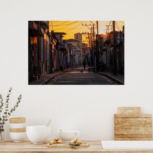 Sunrise Over Camaguey City Street, Camaguey, Kuba Poster (Küche)