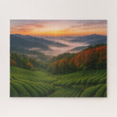 Sunrise over Mountain Tea Fields in Japan Puzzle (Horizontal)