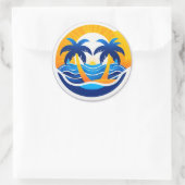 Sunrise Over Ocean Waves Emblem Runder Aufkleber (Tasche)
