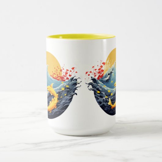 "Sunrise Over the Waves: Koi Edition Tasse (Zentrum)