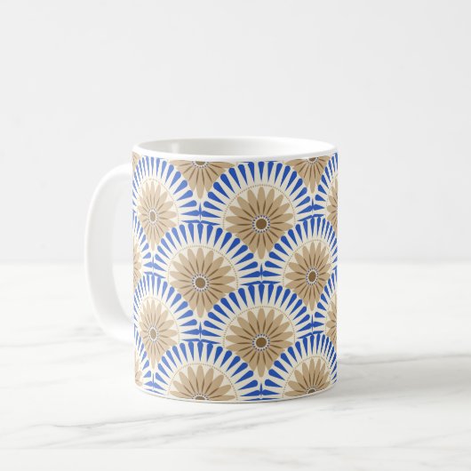 Sunrise Retro Blume - blau & braun Kaffeetasse (Vorderseite Links)