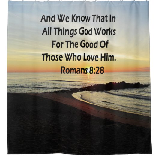 SUNRISE ROMANS 8:28 SCRIPTURE VERSE DUSCHVORHANG (Vorderseite)