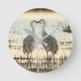 Sunrise Sandhill Crane pair Runde Wanduhr