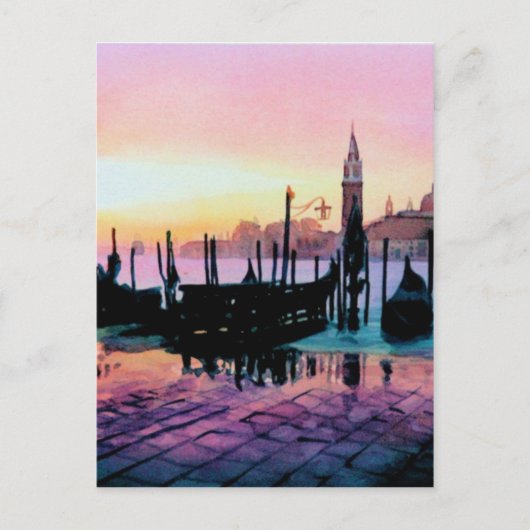 "Sunrise St. Mark's" Gondola Wasserfarbe Postkarte (Vorderseite)