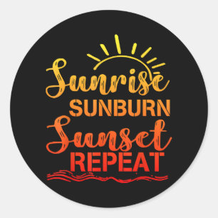 Sunrise Sunburn Sunset Wiederholung Retro Sommer Runder Aufkleber