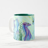 Sunrise Swim Sea Dragon Mermaid Cat Fine Art Mug Zweifarbige Tasse (Vorderseite Links)