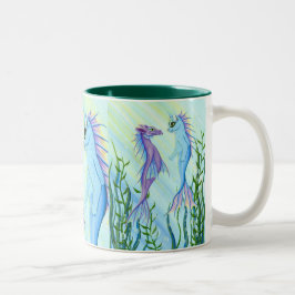 Sunrise Swim Sea Dragon Mermaid Cat Fine Art Mug Zweifarbige Tasse
