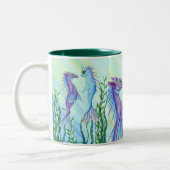 Sunrise Swim Sea Dragon Mermaid Cat Fine Art Mug Zweifarbige Tasse (Links)