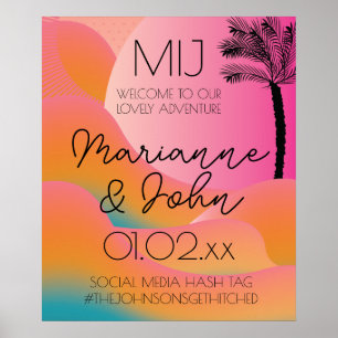 Sunrise Tropical Beach Wedding Ombre Pink Willkomm Poster