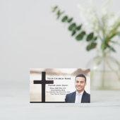 Sunrise White Black Cross Pastor Photo  Visitenkarte (Stehend Vorderseite)