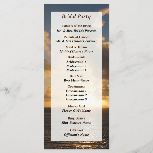 Sunrise with Clouds St. Martin Wedding Program Programm (Rückseite)