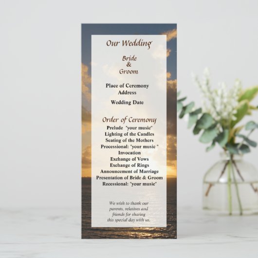 Sunrise with Clouds St. Martin Wedding Program Programm (Stehend Vorderseite)