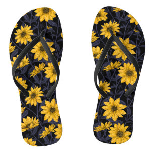 Sunroot, wilde Sonnenblumen in Gelb und Blau Badesandalen
