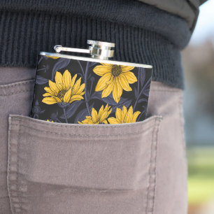 Sunroot, wilde Sonnenblumen in Gelb und Blau Flachmann