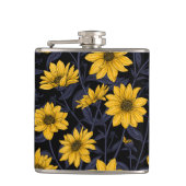 Sunroot, wilde Sonnenblumen in Gelb und Blau Flachmann (Vorderseite)