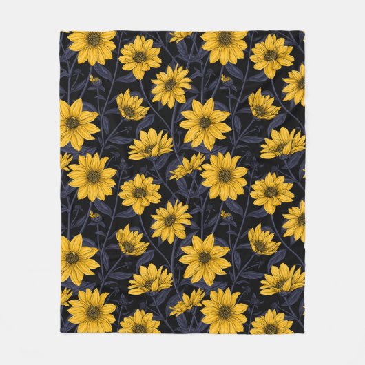 Sunroot, wilde Sonnenblumen in Gelb und Blau Fleecedecke (Vorderseite)