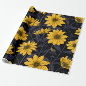 Sunroot, wilde Sonnenblumen in Gelb und Blau Geschenkpapier (Ungerollt)
