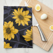 Sunroot, wilde Sonnenblumen in Gelb und Blau Geschirrtuch (Viertel Falte)