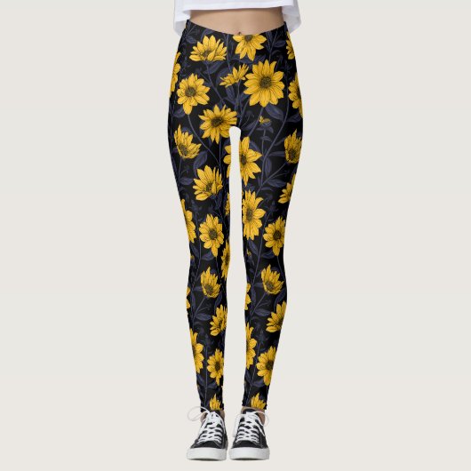 Sunroot, wilde Sonnenblumen in Gelb und Blau Leggings (Vorderseite)