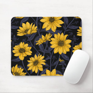 Sunroot, wilde Sonnenblumen in Gelb und Blau Mousepad